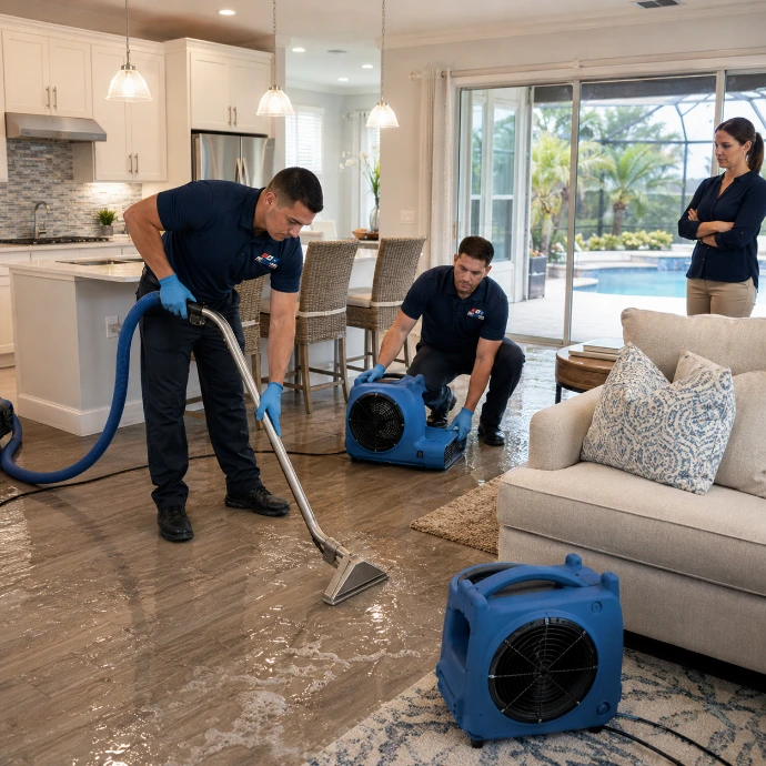 USA Responds extracting water from a flooded Polk County vacation rental between guest stays.