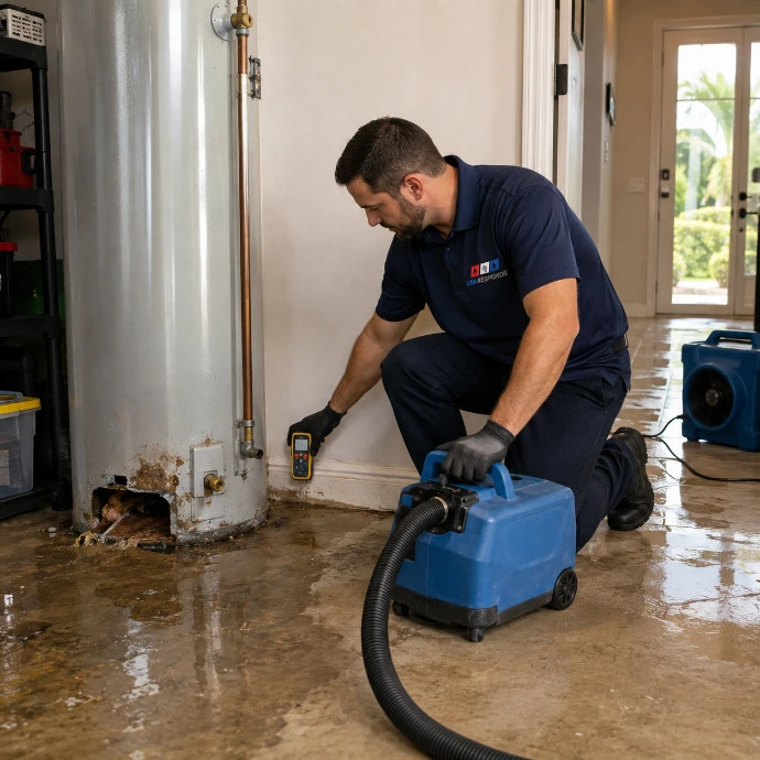 USA Responds removing water after a failed water heater flooded a Polk County property.