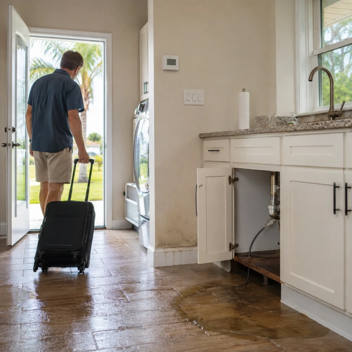 Homeowner returning to a Sumter County property and discovering unattended water damage.